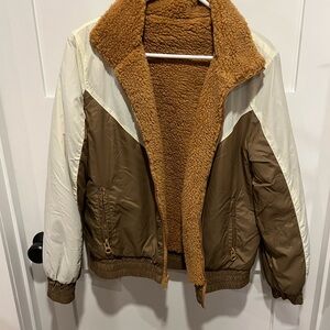 ZYIA Reversible Brown and Cream Sherpa Jacket